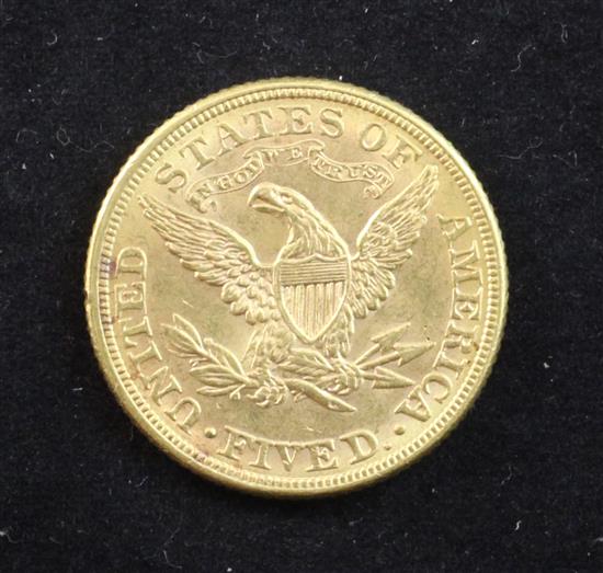 A USA 1881 coronet head gold 5 dollars,